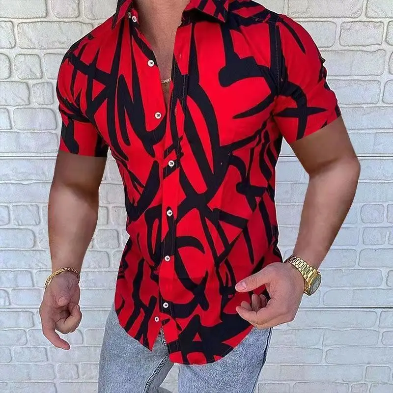 

Men's Short Sleeve Printed Shirt, 3D Plaid Shirt, Summer Hawaii Street Clothes, Lapels, Buttons, Casual Fashion, Large 5XL