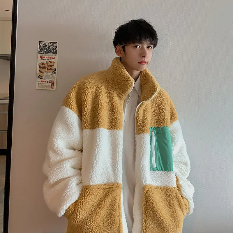 Winter Thick Lamb Fur Jacket Men Warm Fashion Casual Short Coat Men Streetwear Korean Loose Pocket Coat Mens Outwear Jackets