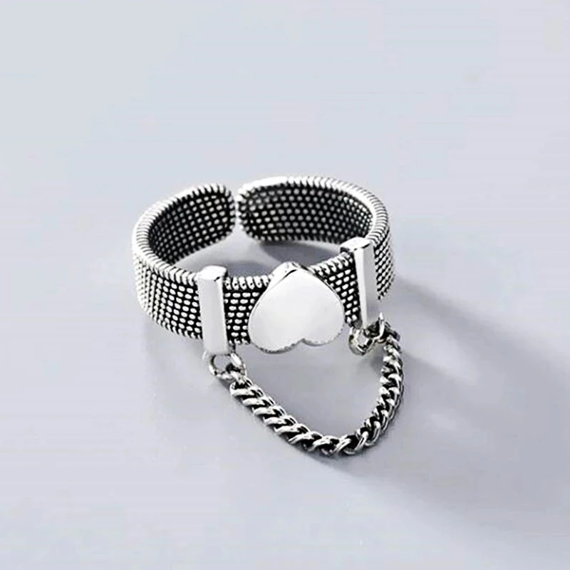 

Silver Color Couples Rings New Fashion Vintage Punk Creative Tassel Chain Love Belt Party Jewelry Gifts for Women