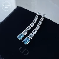 aazuo real 18k pure white gold natural bluewhite aquamarine square long drop earrings gifted for women engagement wedding party