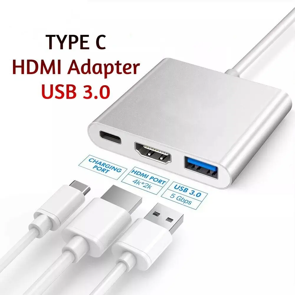 

3 in 1 Type C to USB-C 4K HDMI USB 3.0 Hub Adaptor for PC and Macbook