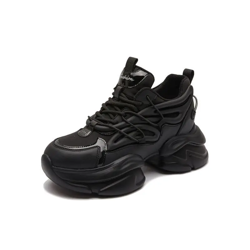 Authentic Leather Clunky Sneakers Women's 2022 Autumn New Raise The Bottom Small People Show Feet Small Platform Shoes