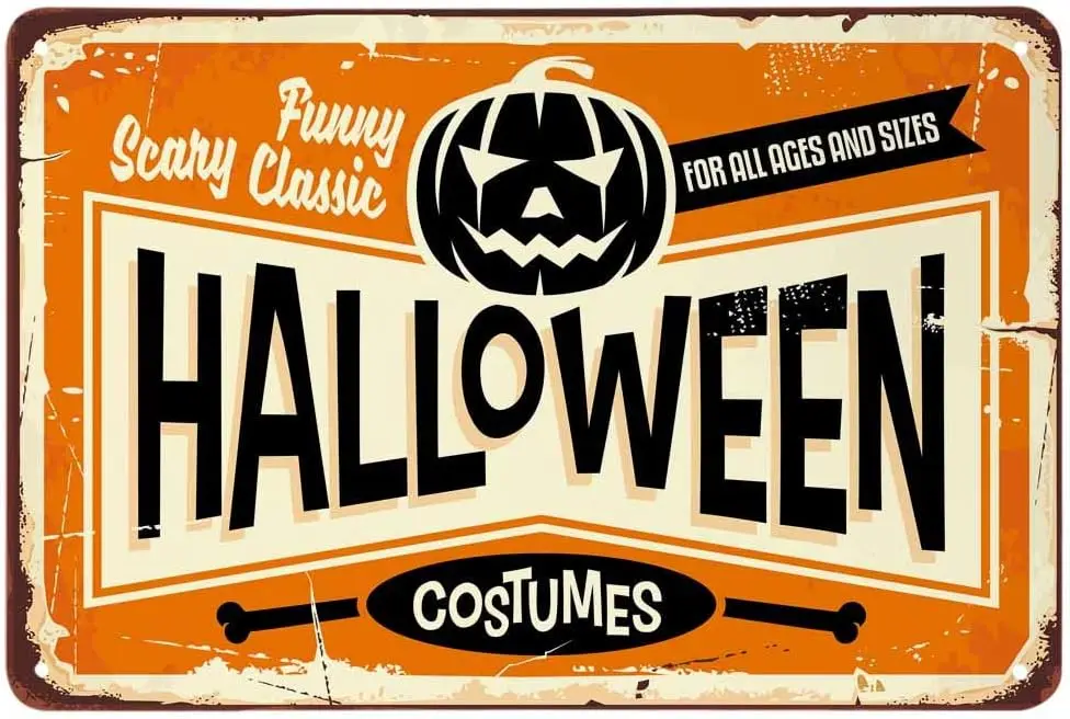 

Магазин костюмов на Хэллоуин, жестяные знаки, тыква с буквой, забавные страшные классические винтажные металлические жестяные знаки для всех возрастов и размеров