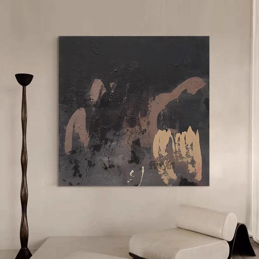 

Home Interior Decoration Accessories Dark Color Simple Modern Textured Canvas Acrylic Painting Unframed Wall Pictures Canvas