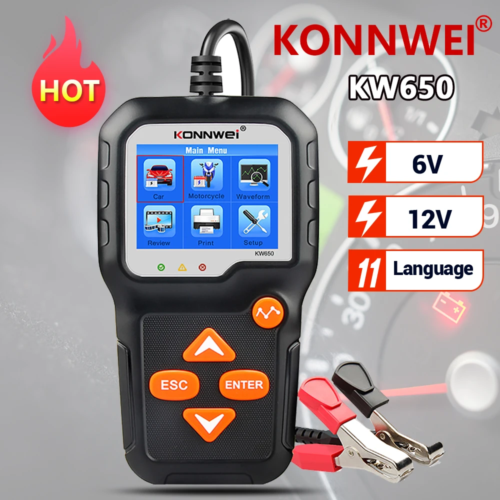 

KONNWEI KW650 Battery Tester Car Charger 12V 6V Analyzer 100 To 2000 CCA Auto Charging Cranking Test Tools PK KW208 KW510 BM550