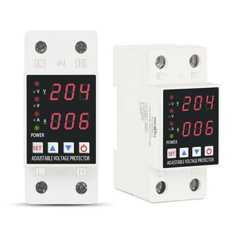 

63A Din Rail Dual Display 210V Adjustable Over And Under Voltage Protective Device Protector Relay Monitor Current Limit TOWJR-2