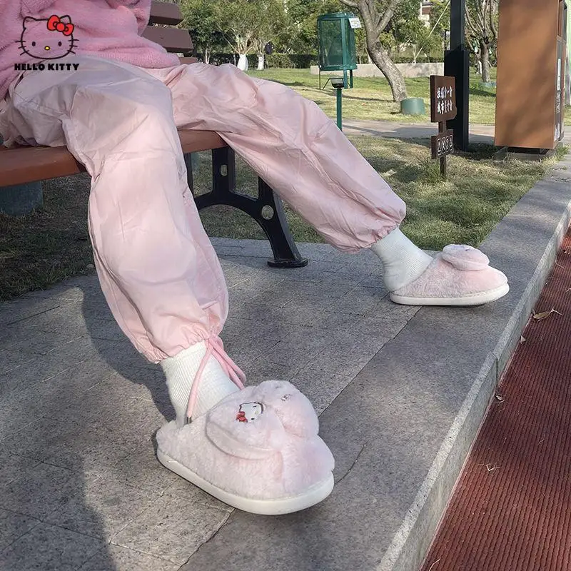 

Розовые плюшевые тапочки Hello Kitty, зимние хлопковые тапочки, домашние Нескользящие тапочки на толстой подошве для отдыха, подарок для девочек...