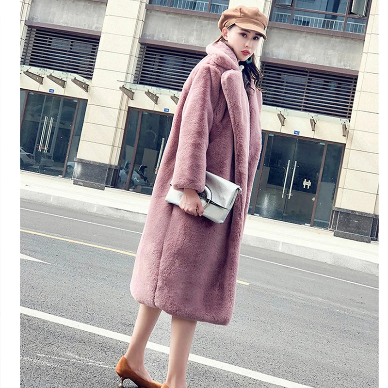 Elegant Long Winter Faux Fur Coat Women Fashion Plush Fur Coats Loose High Quality Thick Warm Winter Fur Overcoat