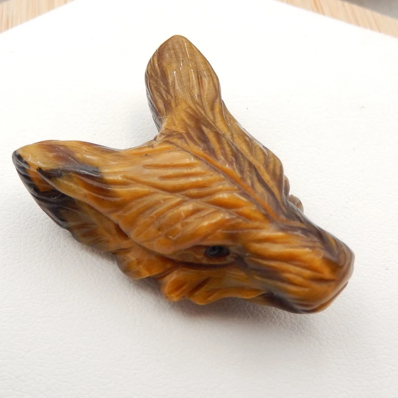 

Natural Tiger eye Carved wolf head Pendant Bead Popular jewelry Handmade DIYMaking 35x25x14mm13.7g