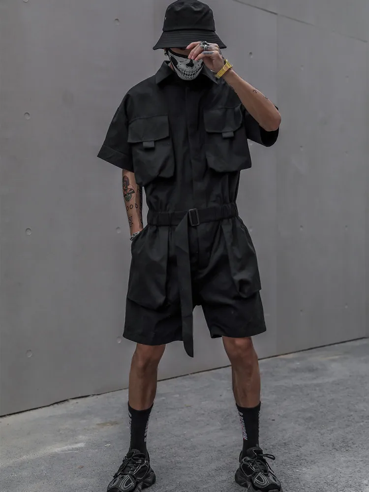 Short Jumpsuit for Men Black Bodysuits Overalls Men Green Male Japanese Streetwear Summer Pockets Hip Hop Men Clothes Ropa