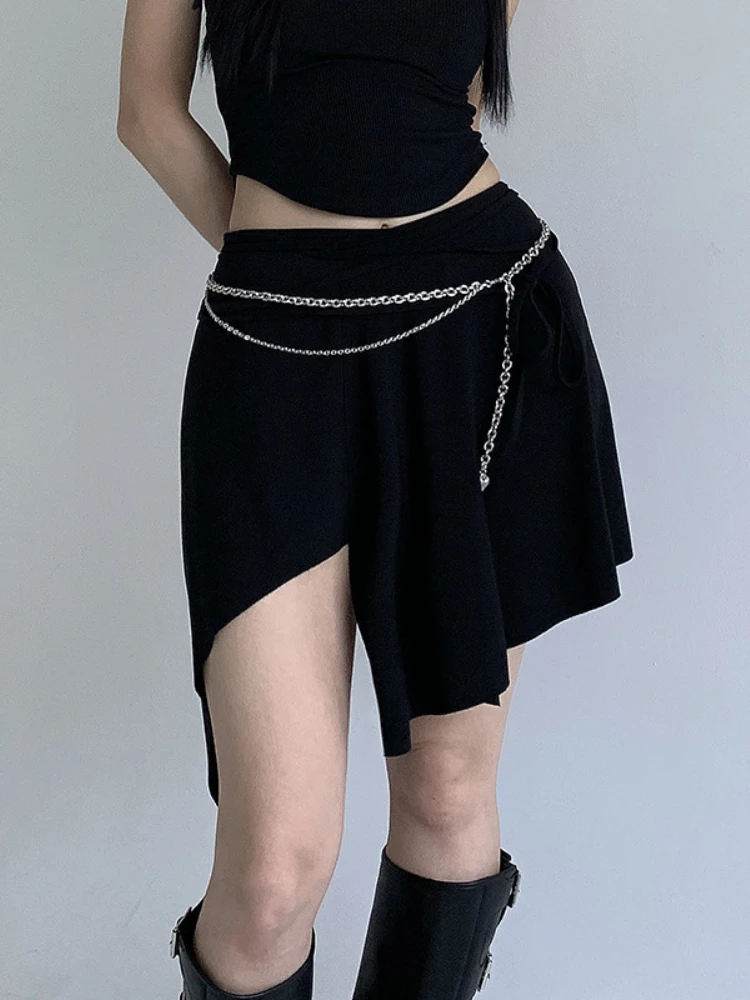 

Gavestis Y2k Harajuku Solid Asymmetrical Split Mini Skirt Women Preppy Style Casual Bandage Mid-waisted Basic A-line Skirts 2023