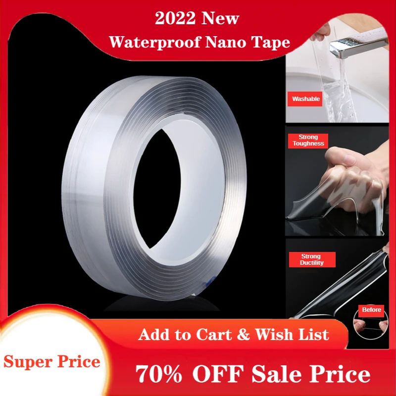 

1/2/3/5M Waterproof Double Sided Tape Nano Tape Adhesive Tape Transparent Washable Reusable Kitchen Bathroom Super Glue Stickers