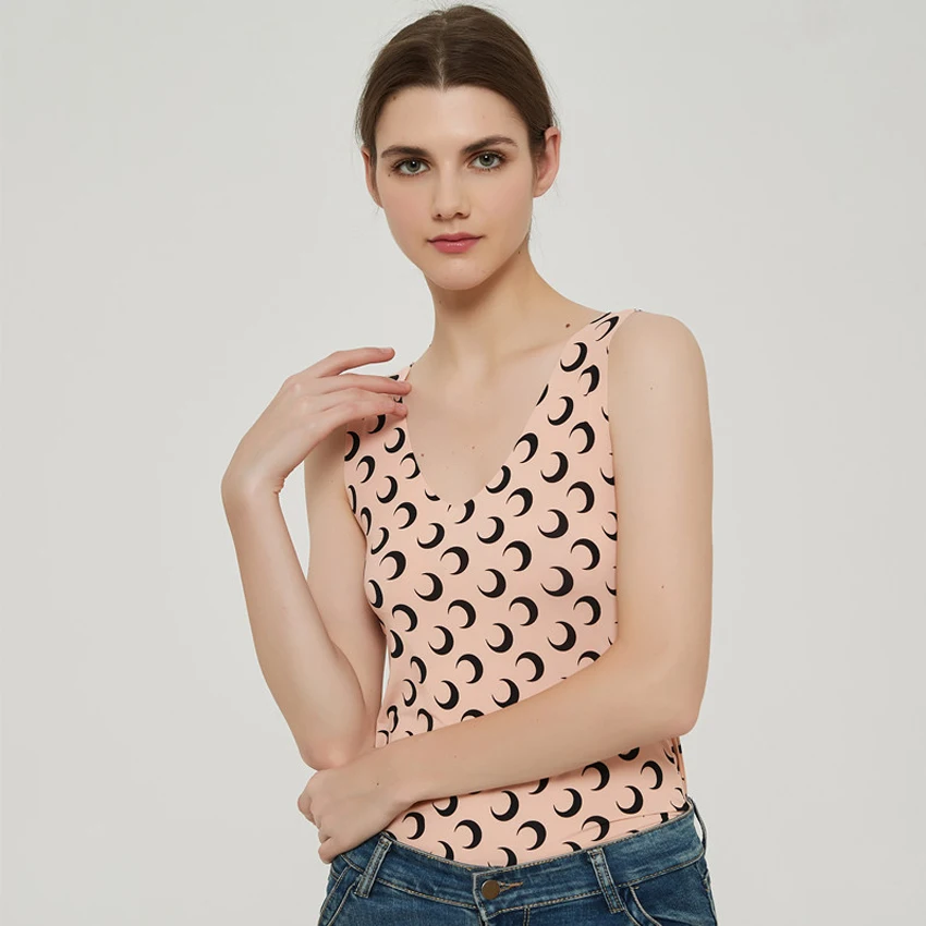 

Color matching moon print elastic bottoming shirt short-sleeved high-neck thin T-shirt tee women's 2022 spring new style