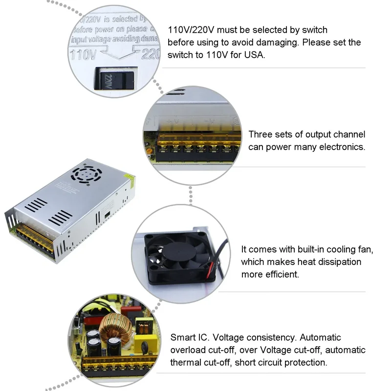 Фото AC100-240V импульсный источник питания DC 12V 24V 36V 48V 60V 72V 600W 8.3A 10A 12.5A 16.7A 25A 50A №4