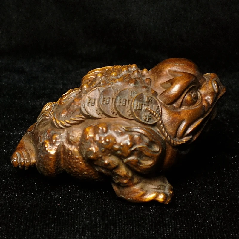 

YIZHU CULTUER ART L 6.3 CM Old Chinese boxwood hand carved Animal Jin Chan Statue table decoration Gift collectable