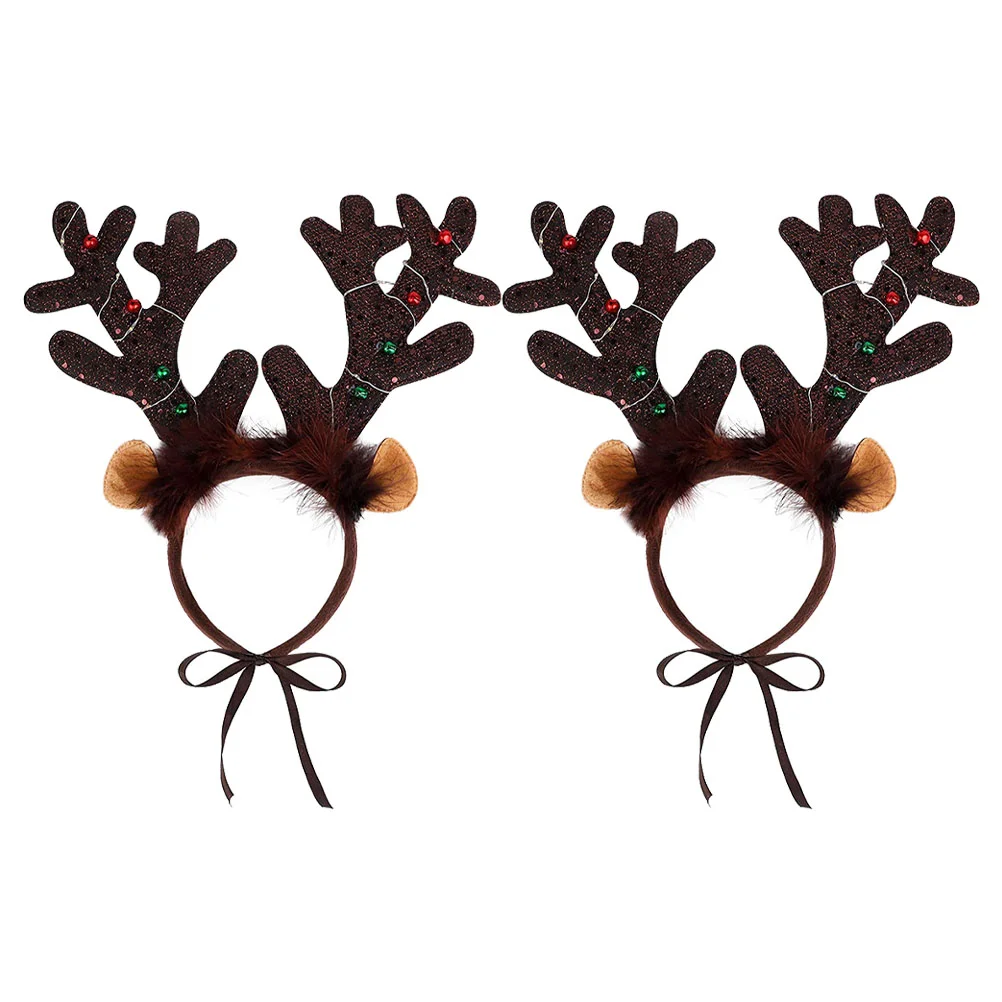 

2 Pcs Pet Antler Headband Christmas Decor Cat Headdress Lights Reindeer Hairband Non-woven Fabric Headwear Accessories Hoops