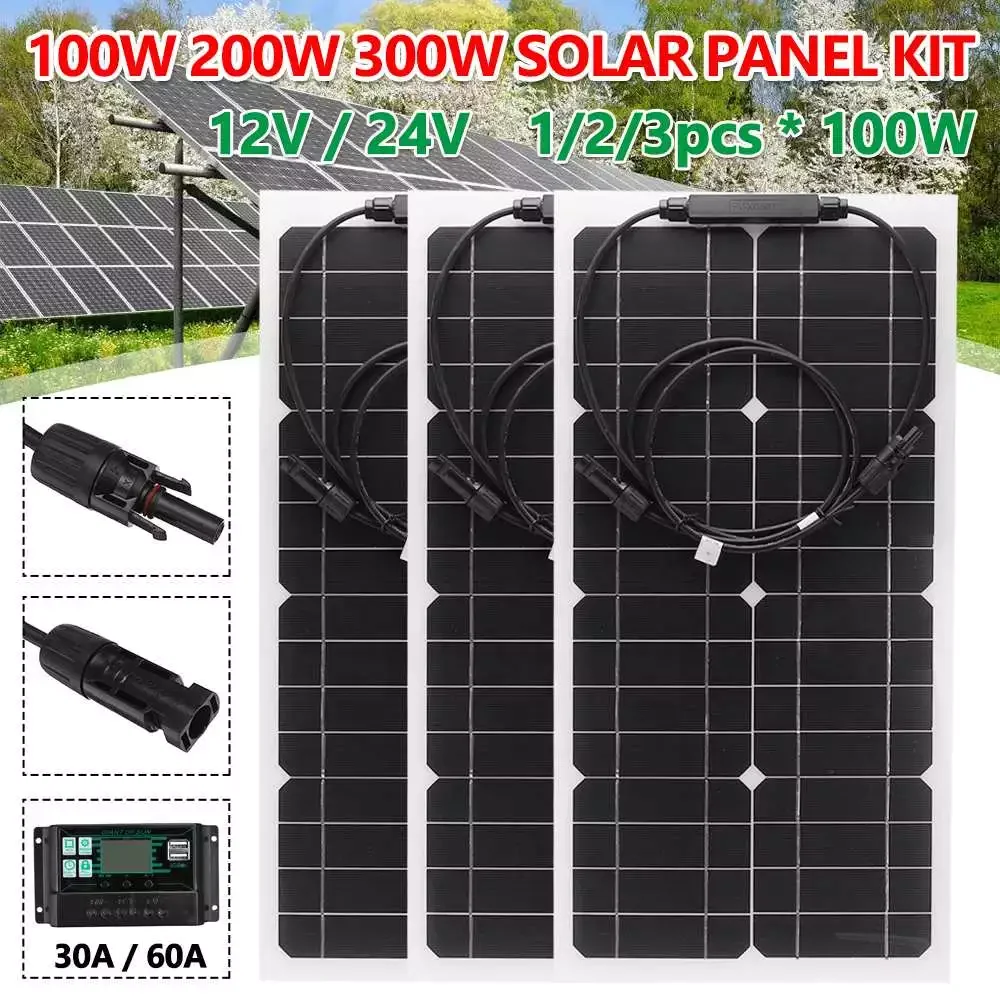 

2023NEW 300W Solar Panel Kit Complete 12V/24V 30A/60A Controller Monocrystalline Solar Cell Battery Charger for Car Yacht RV Ca