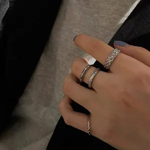 Cool Style Plain Ring Set Combination Female Korean ins Influencer Opening Adjustable Index Finger Chain
