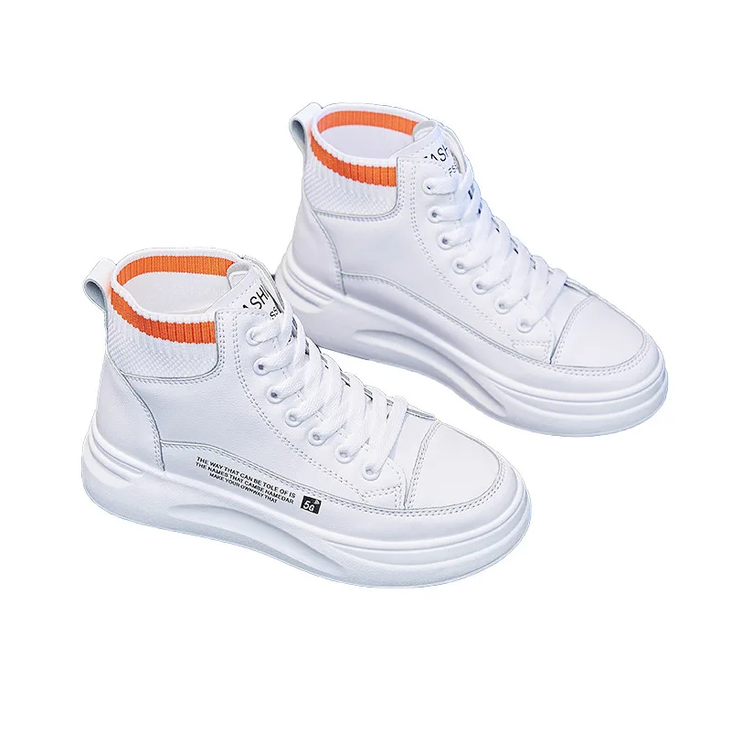 Classic Women's Walking Shoes All-match High-top Casual White Shoes Increased Waterproof Comfortable Vulcanized Footwear