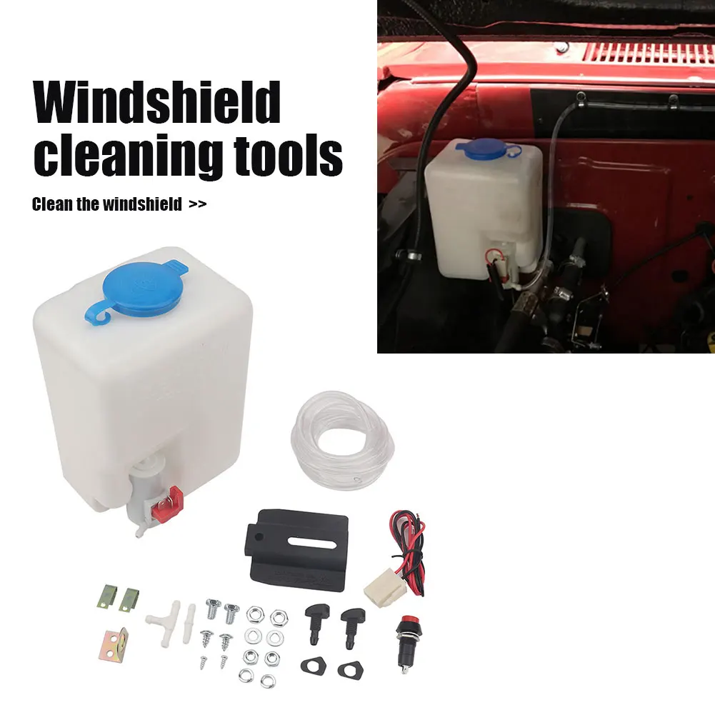 

Car Windshield Washer Bottle Washer Reservoir Pump Bottle Kit Windscreen Water Reservoir Tank Hose Jet Switch Full Sprayer Set