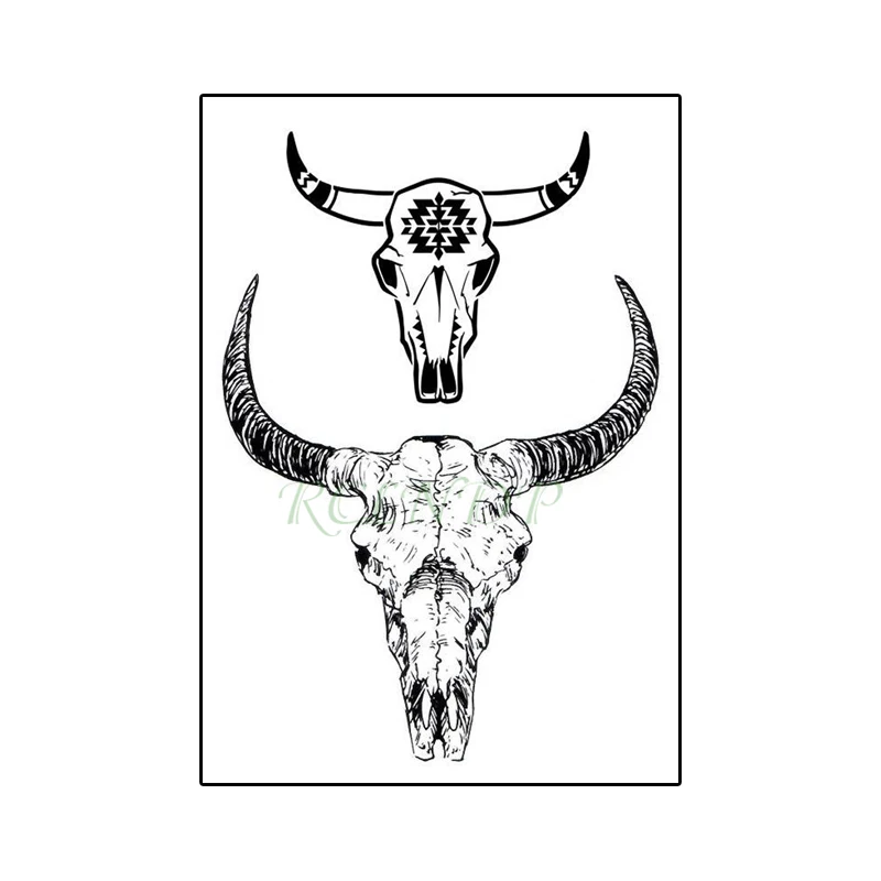 Водостойкая временная татуировка-наклейка бык корова искусственный рожок