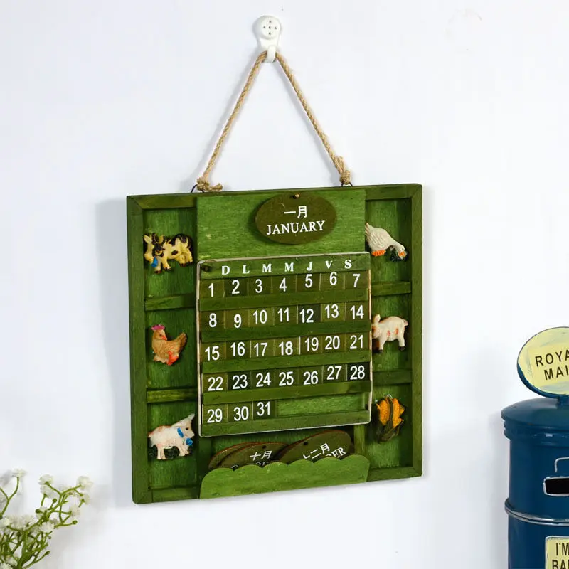 Retro do the old Mediterranean country calendar mini bilingual wooden perpetual calendar calendar card ornaments