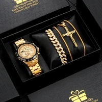 luxury mens watch necklace gifts set automatic mechanical golden watches bracelet set for men roman numeral wristwatch reloj