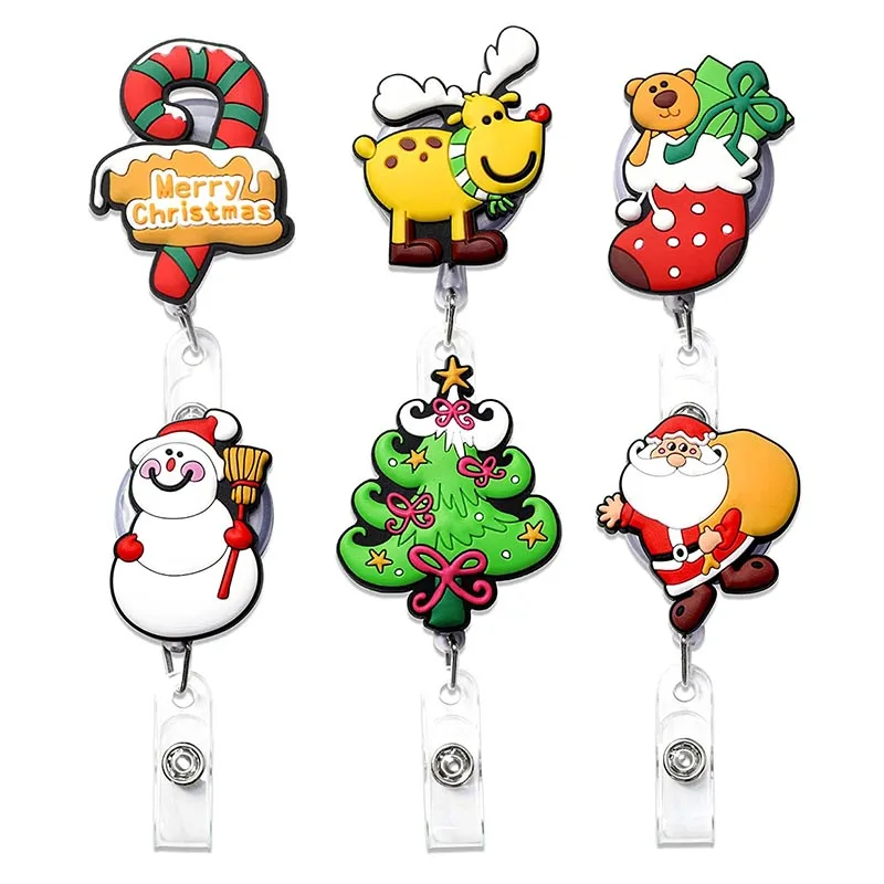 2022 Cute Christmas Tree & Santa Claus Retractable Pull Badge Reel ID Lanyard Name Tag Card Badge Holder Reels For Gift