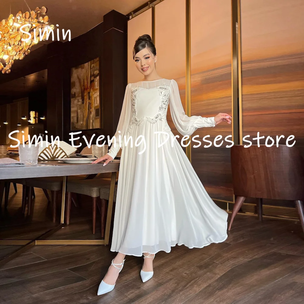 

Simin Chiffon A-line Scoop Neckline Ruffle Appliques Prom Gown Ankle-length Evening Elegant Party dresses for women 2023