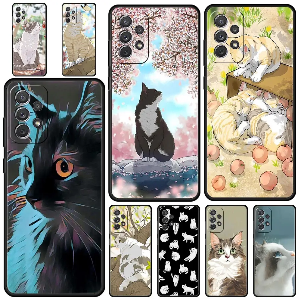 

Fashion Lovely Cats Phone Case for Samsung Galaxy A51 A71 A21S A12 A11 A31 A52 A41 A32 A01 A23 A33 A53 A73 A03S A13 5G Cover