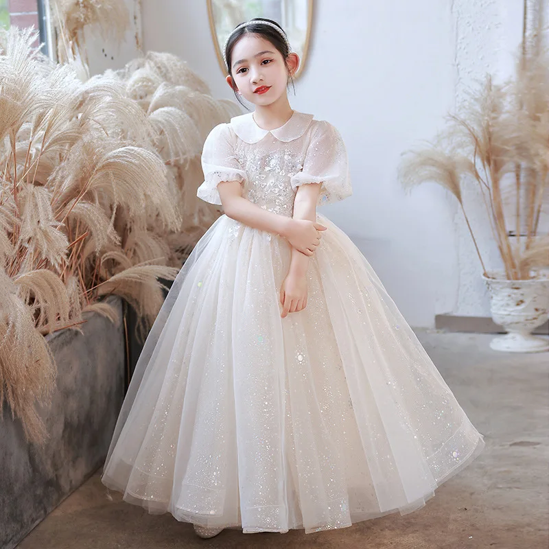 Kids Dresses For Wedding Dress Beaded Children Teen Pageant Gown fluffy Tulle Dress for Birthday Party Girls Clothing