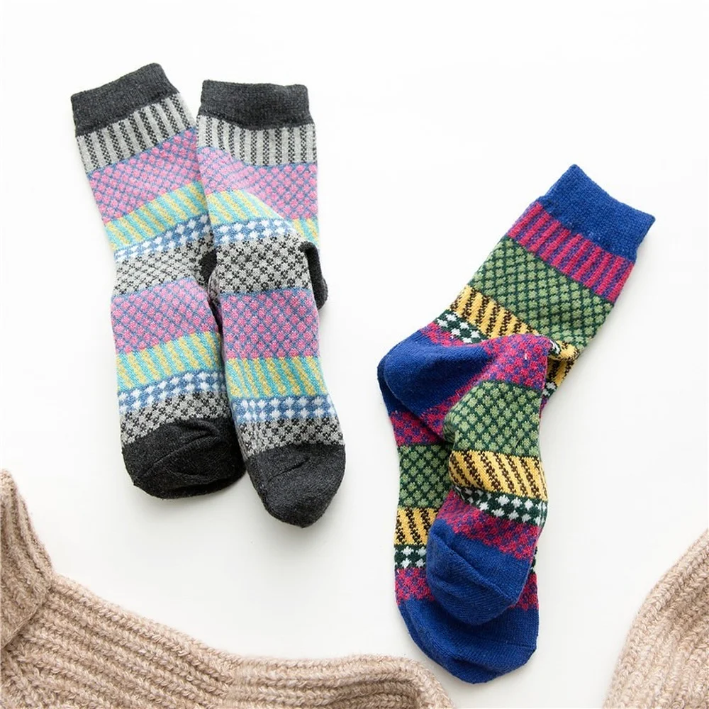 5 Pairs Autumn and Winter Women Rabbit-wool Socks High Quality Super Thicken Warm Vertical Stripes Cashmere Socks EU35-40
