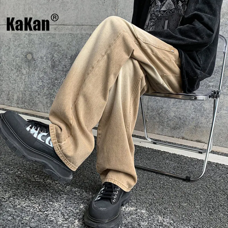 Kakan - Spring/Summer New Khaki Washed Old Jeans Menswear, Straight Stretch Loose Versatile Jeans K024-M5810