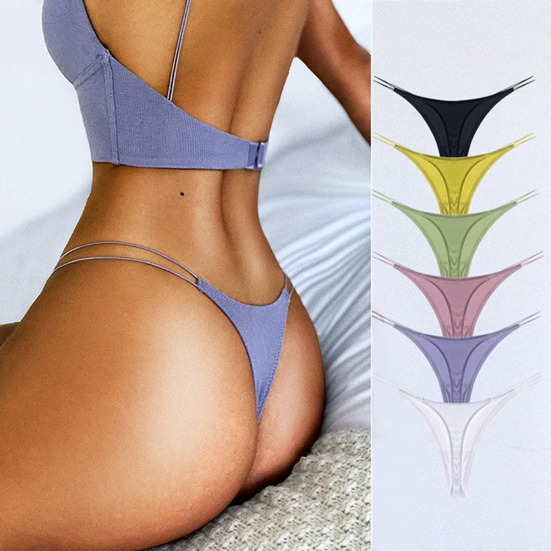 

QIWN Women Sexy Thin Belt Sport G-String Thongs Colored Solid Panties Female Soft Cotton Breathable Underwear Erotic Lingerie