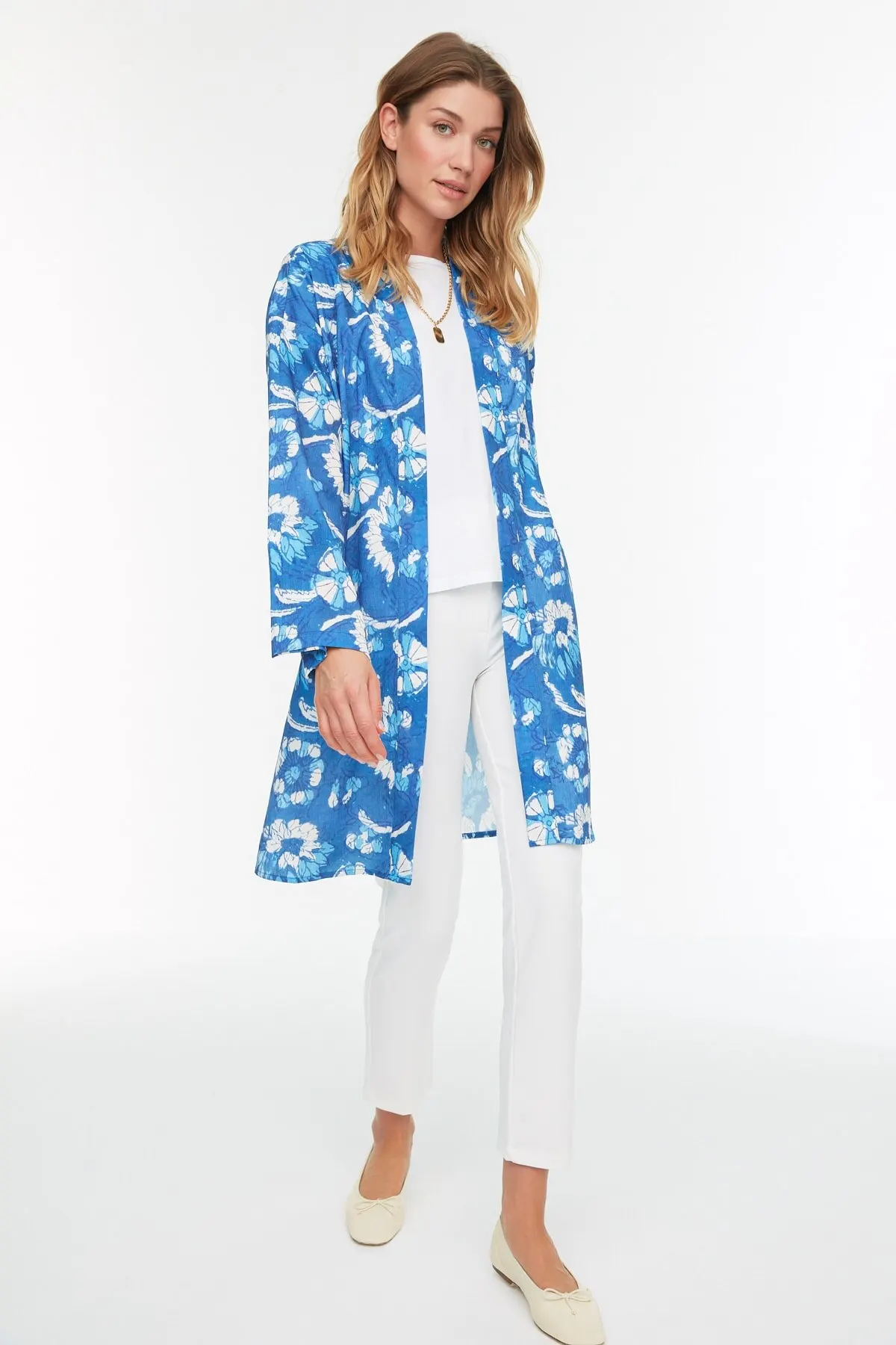 

Women's Kimono Blue Floral Print Kimono Fashion Bathrobe For Ladies Fashion Robe Robe Dressing Gown For Women