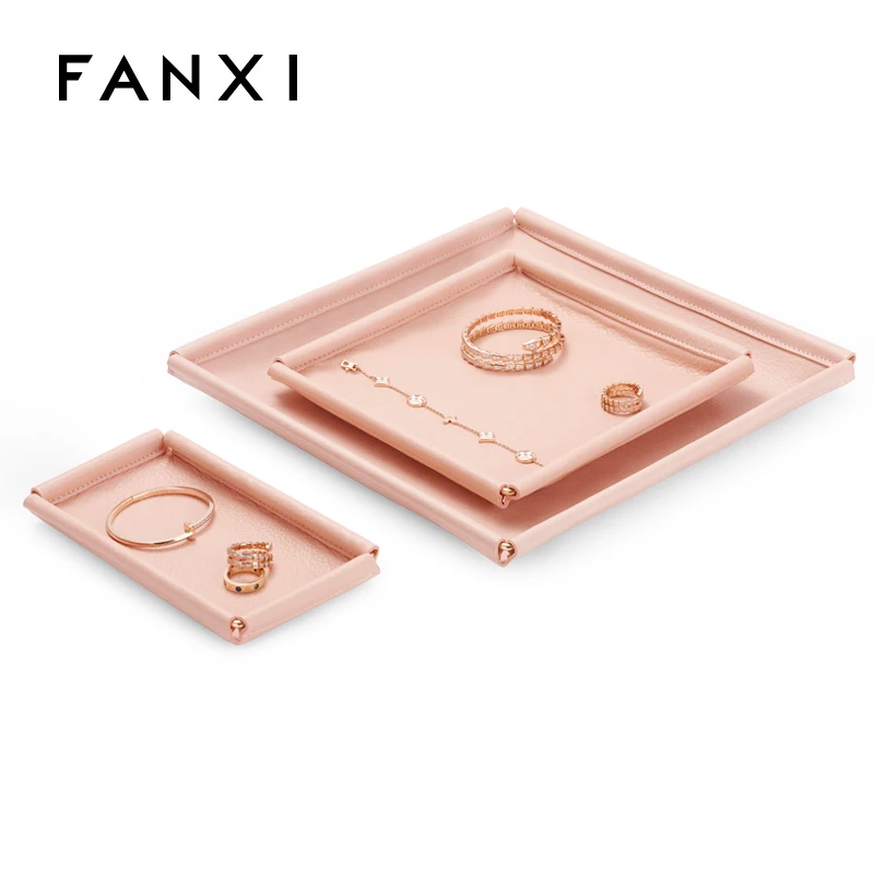 Jewelry tray creative pink PU leather edge necklace bracelet ring jewelry boutique display tray
