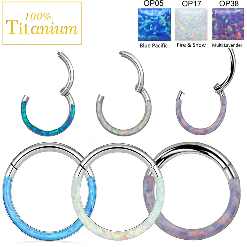 G23 Titanium Opal Earrings Septum Piercing Nose Rings 8/10mm Hinged Segment Clicker Hoop Ear Cartilage Tragus Helix Body Jewelry