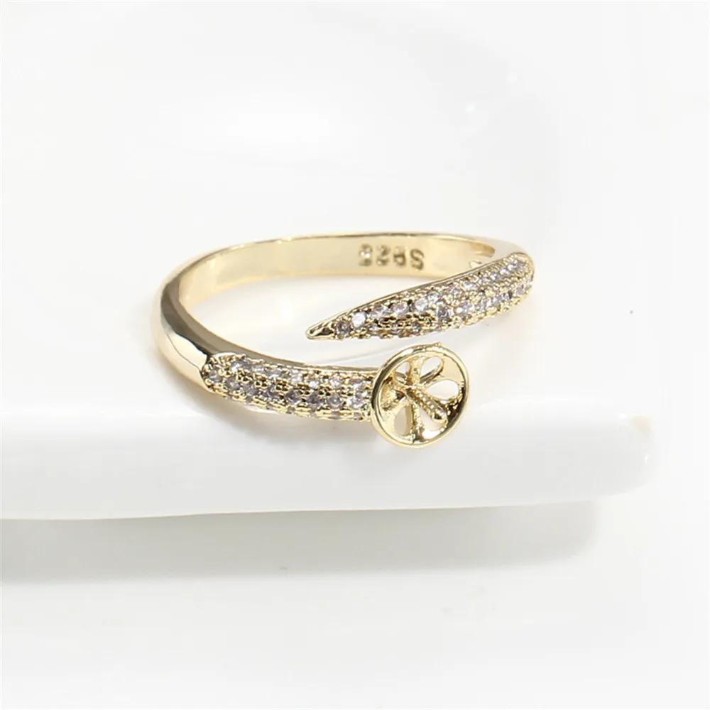 

Domestic copper plated gold plated gold K gold craft 8 zircon ring empty support temperament female pearl inlaid DIY accessories