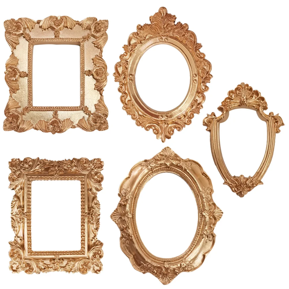 

5pcs Resin Picture Frame Retro Photo Frame Oval Photo Frame Gold Baroque Frame