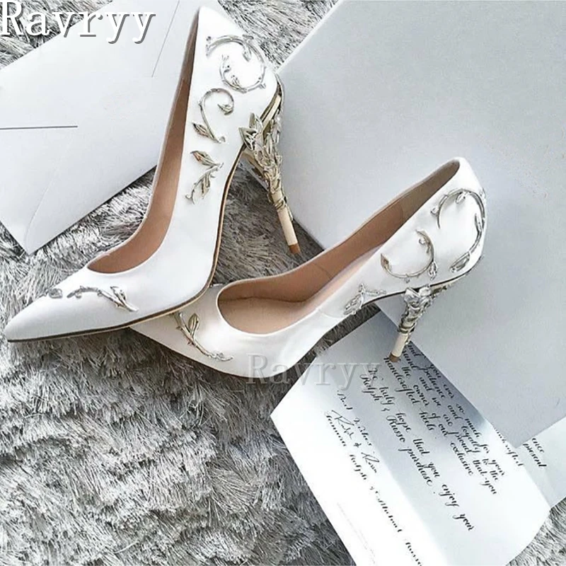 Luxury Satin Metal Accessories High Heel Pumps Pointed Toe Nightclub Women's Shoes Runway Show Wedding Women Fashion Stiletto
