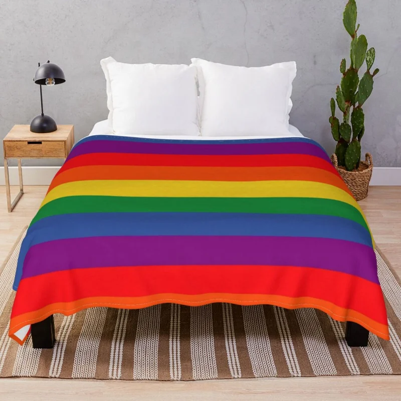 

Rainbow Stripes Blanket Flannel Summer Multi-fuion Throw Thick blankets for Bed Sofa Travel Cinema
