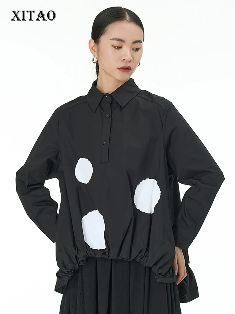 

XITAO Casual Irregular Dot Shirt Loose Appear Thin Fashion Trend All-match Women Autumn New Arrival Street Wind Top DMJ2375