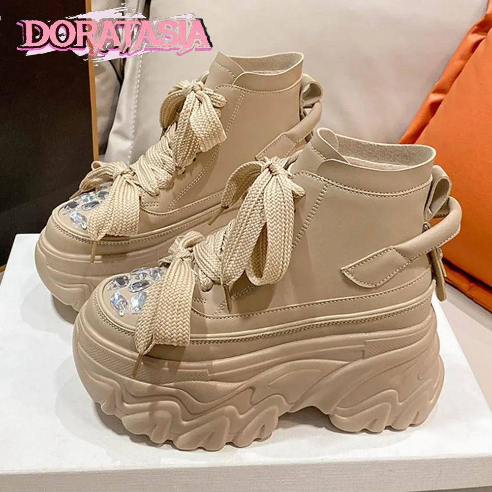 

Кроссовки DORATASIA женские на шнуровке, Вулканизированная подошва, на платформе, Повседневная Удобная Обувь на толстой подошве, со стразами