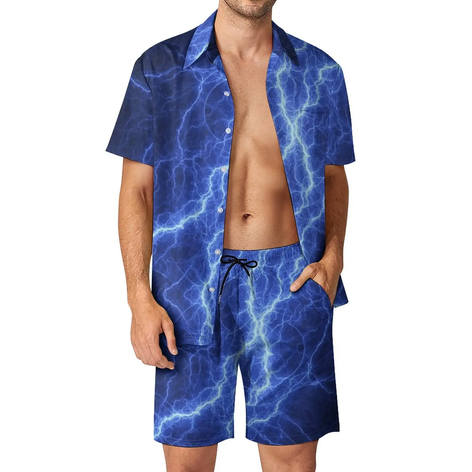 

Lightning, Lightning Shirt, Lightning Tshirt, Tie Die Mask, Hippie Mask, Men's Beach Suit Casual Graphic 2 Pieces Coordinates Vi