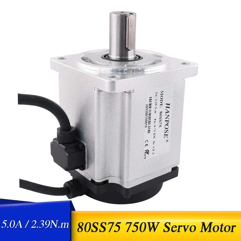 

1 piece 750W Servo Motor 80SS75 Shaft Diameter 19mm 5.0A 2.39N.m CNC Milling Machine Equipment 80 servo motor with controller