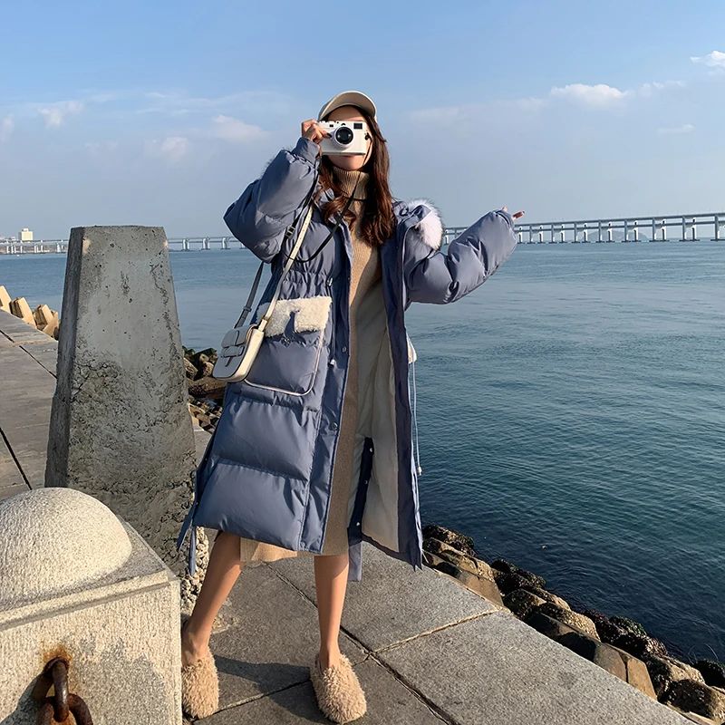 Women Mori Style Thickening Cotton-padded School Long Over-the-knee Winter Overcoat New Tide Ins Loose Coat Female Casual Trench