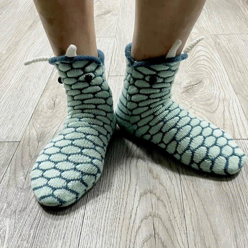 Women Funny Animal Snake Eating Foot Novelty Knitted Crew Socks Floor Stockings 37JB