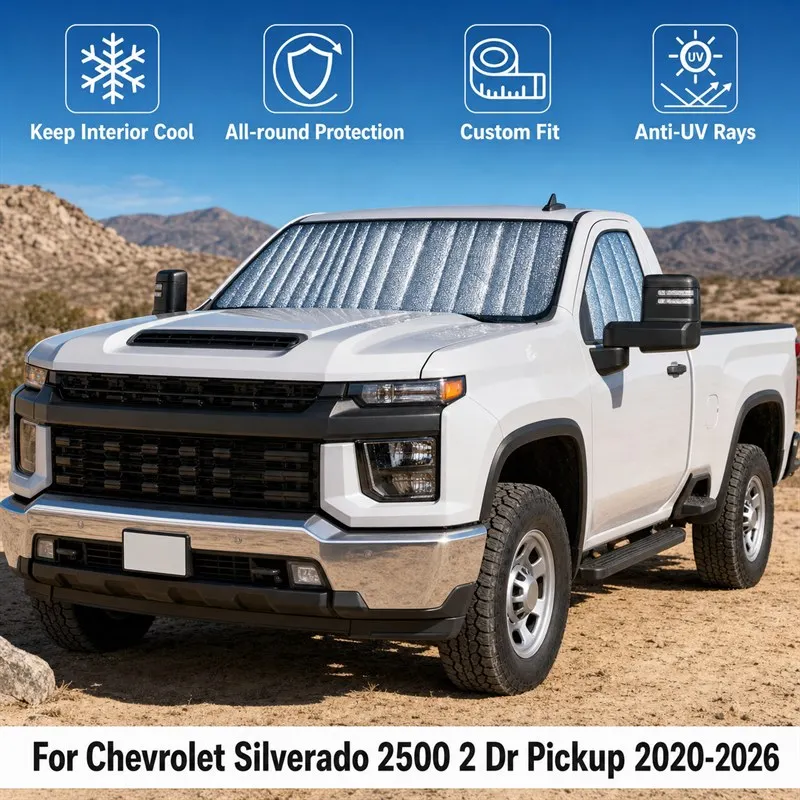 Фото Для Chevrolet Silverado 2500 2-дверный пикап 2020-2026: Солнцезащитные шторки на окна автомобиля, блокирующие УФ-излучение, обеспечивающие конфиденциальность, теплоизоляцию, складные автомобильные шторки №1