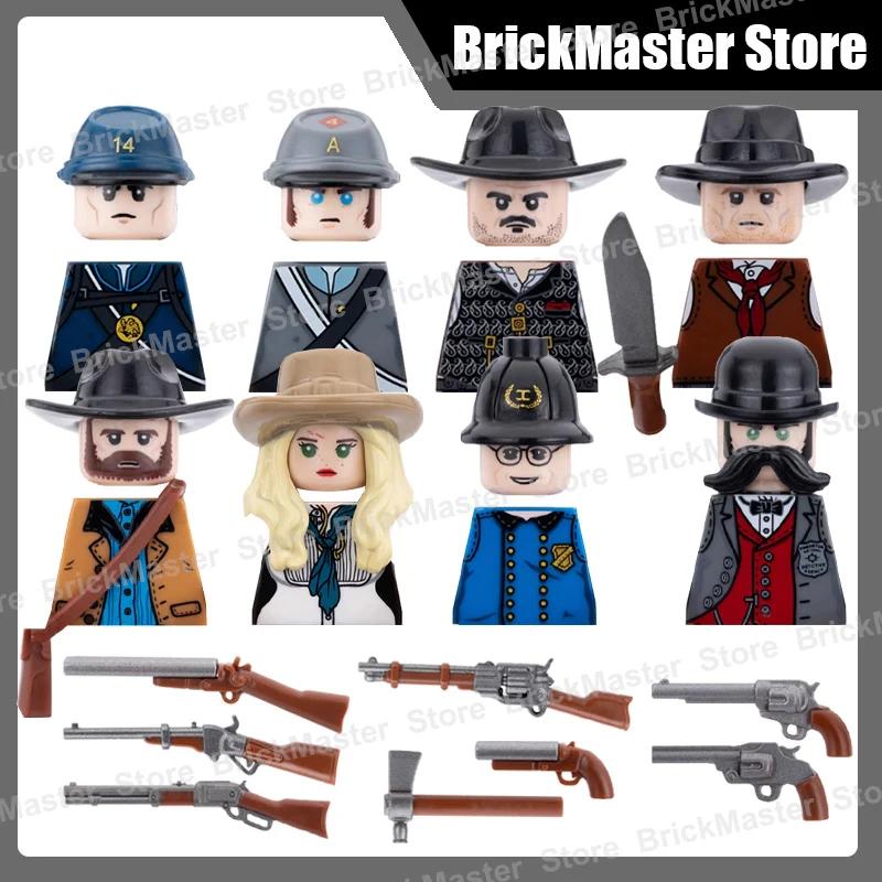 MOC военные фигурки американских солдат, строительные блоки, США, Запад, ковбойское военное оружие, армейский полицейский пистолет, защита, детективные кирпичи, игрушка в подарок (art.: 3920cce85fb7d) - 3920cce85fb7d