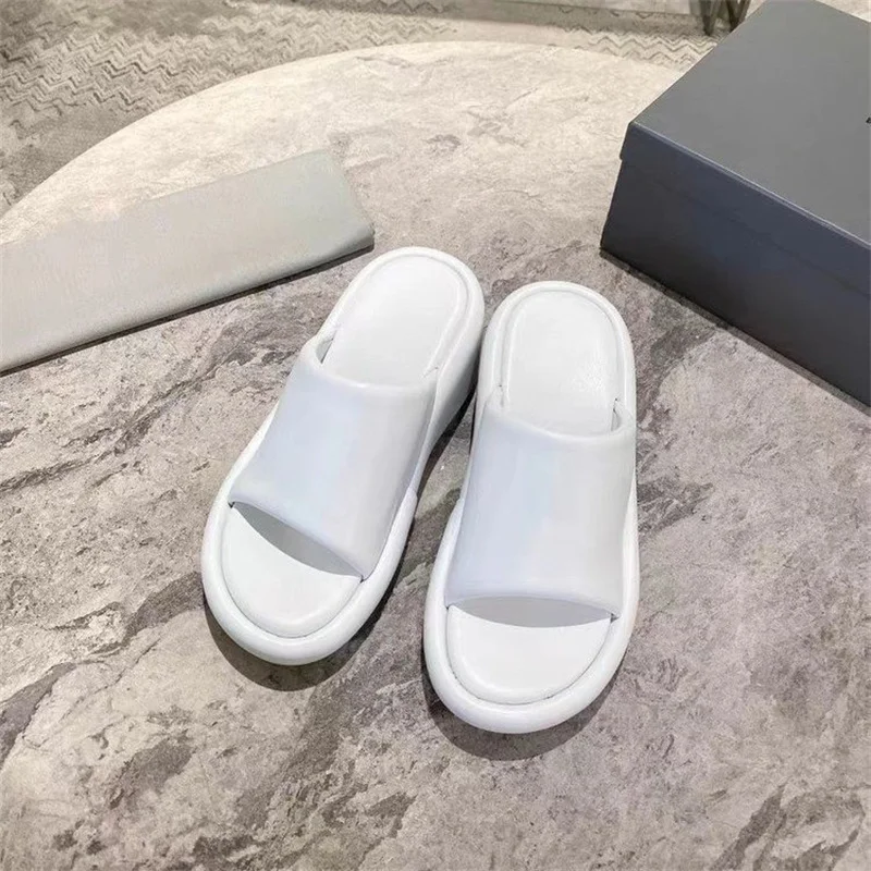 Summer Fashion Thick Soled Women's Slippers 2023 Round Head Increase Height Roman Wedges Sandals Genuine Leather Casual Shoes